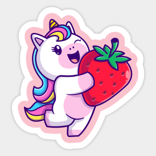 Cute Unicorn Holding Strawberry Cartoon Sticker